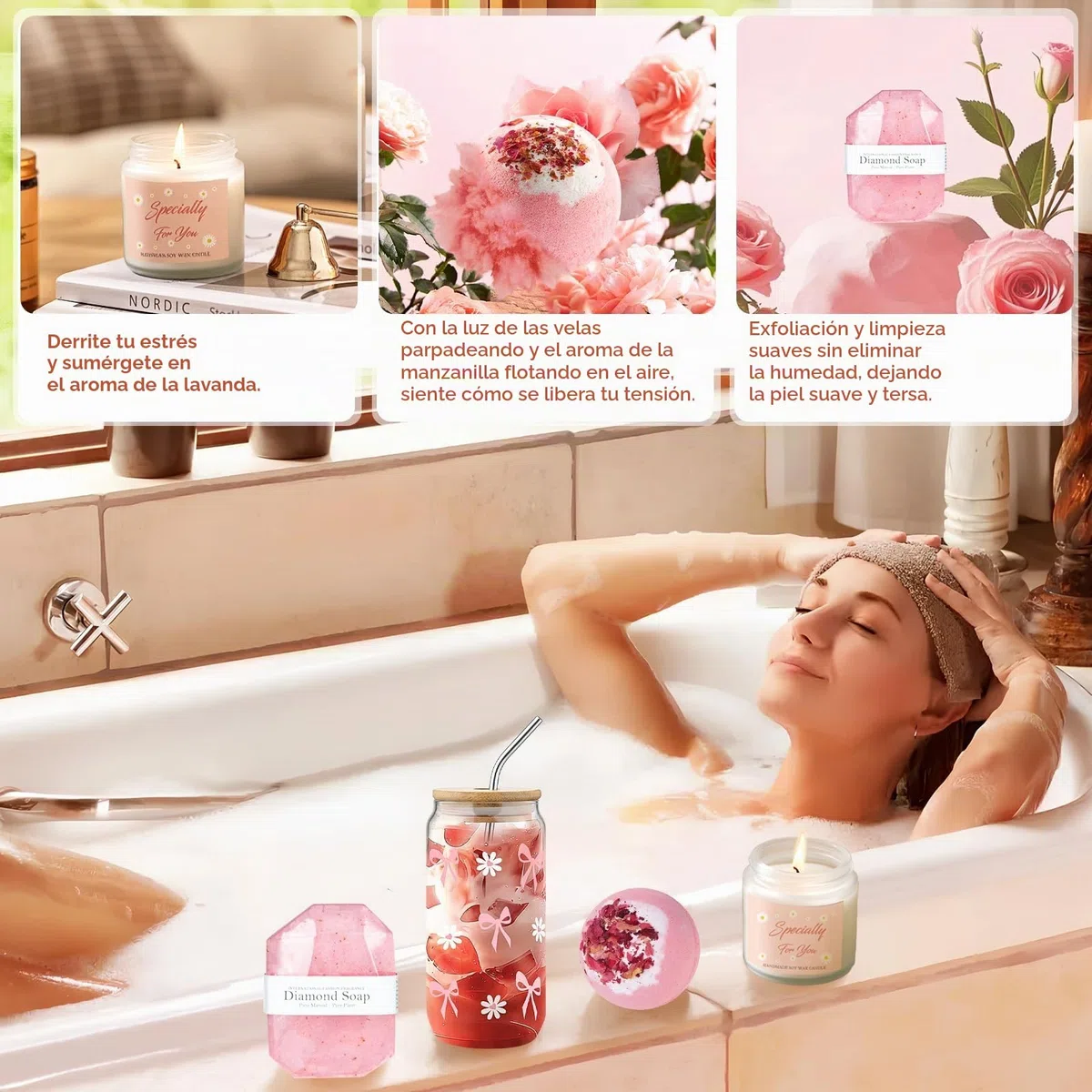 Regalo de Cumpleaños para Mujeres y Regalos de Cuidado Personal para sus Mejores Amigas Esposa Niñas Hermana Novia Colegas Profesores Cestas de Baño de Relajación, Regalos para Mamá dia de la Madre