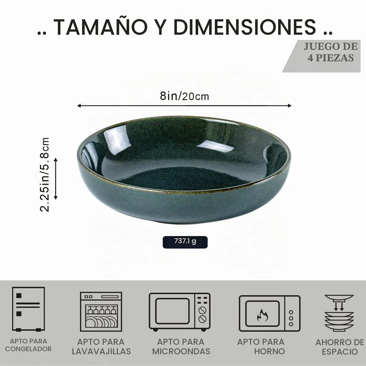 UNICASA Cuencos de Cereales de Porcelana, Cuencos de Pasta para Ensaladera de Mesa 4 Piezas, Cuencos y Tazones para Microondas de Desayuno
