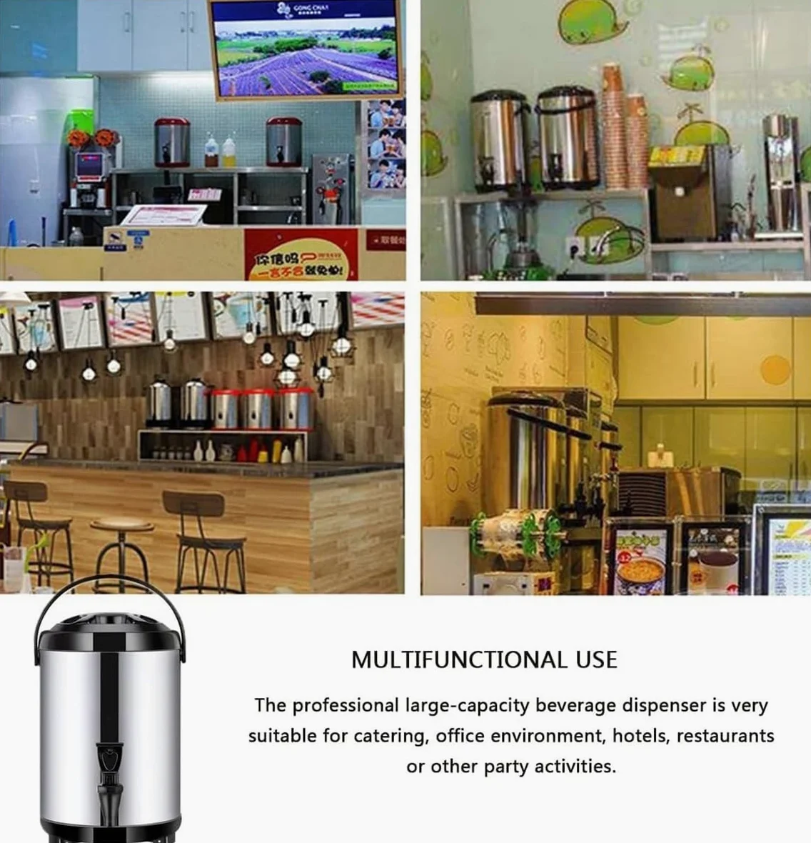 Urna de catering, dispensador de bebidas de acero inoxidable para bebidas frías y calientes, dispensador térmico de bebidas de 16 L con mango de espiga para té, café, agua