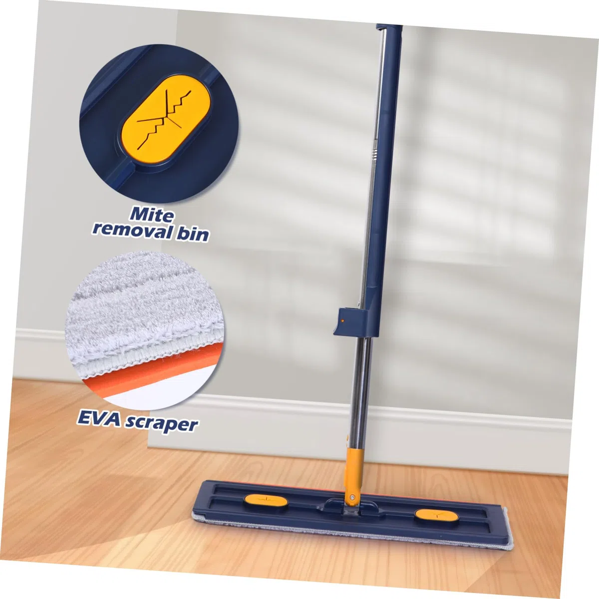 Fregona Plana Multifuncional 6 Almohadillas de Microfibra, Trapeador sin Lavado, Absorción Alta, Color Azul, para Limpieza de Suelos, Hogar y Baño, Herramienta Práctica para Uso