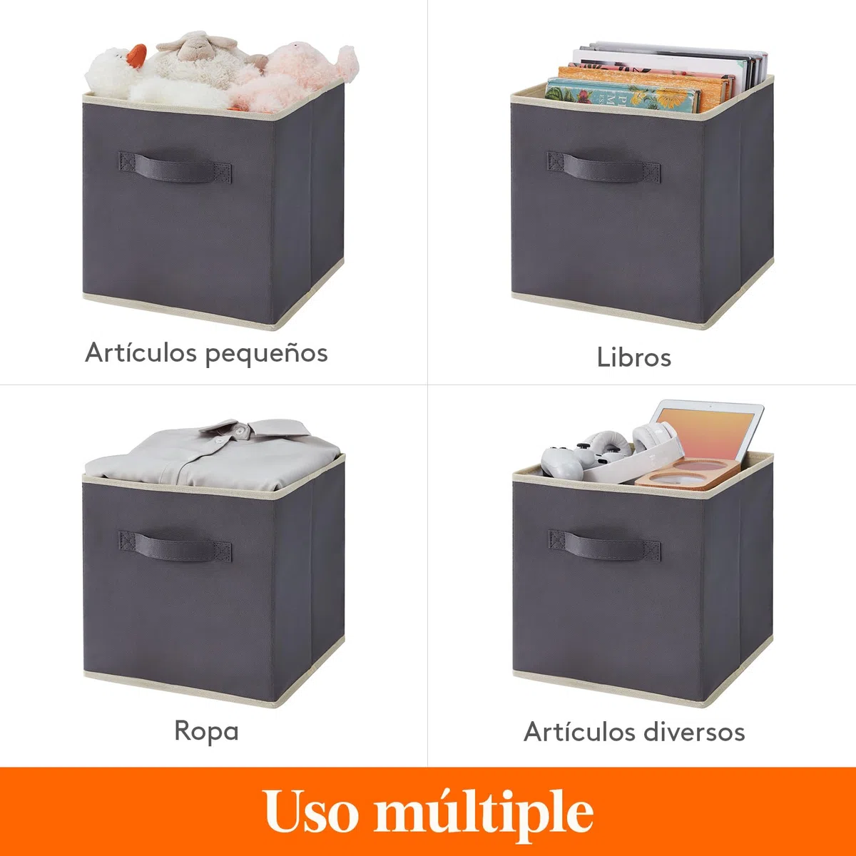 Lifewit Juego de 10 Cubos de almacenamiento plegables, Cestas de Almacenamiento de Tela, Cajas de Almacenamiento con asas, Organizadores para ropa, Juguetes, 26,5 x 26,5 x 28 cm, 18 L, Gris