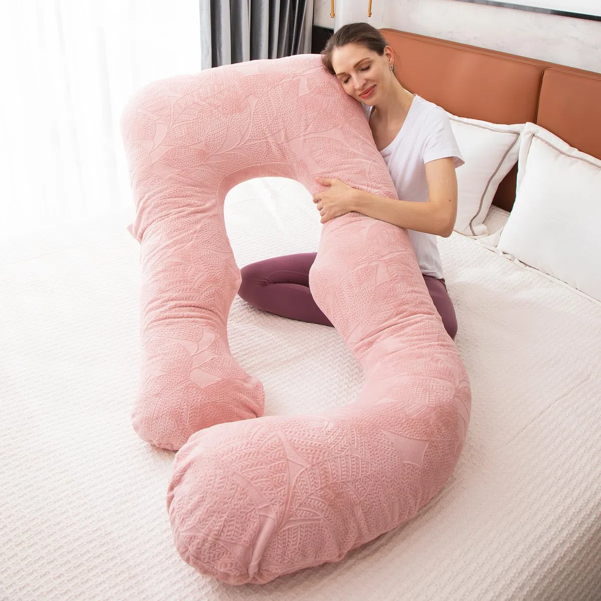 Almohada de maternidad de espuma viscoelástica triturada para dormir, almohada de maternidad para mujeres embarazadas, soporte abdominal, cuerpo entero en forma de U (espuma viscoelástica