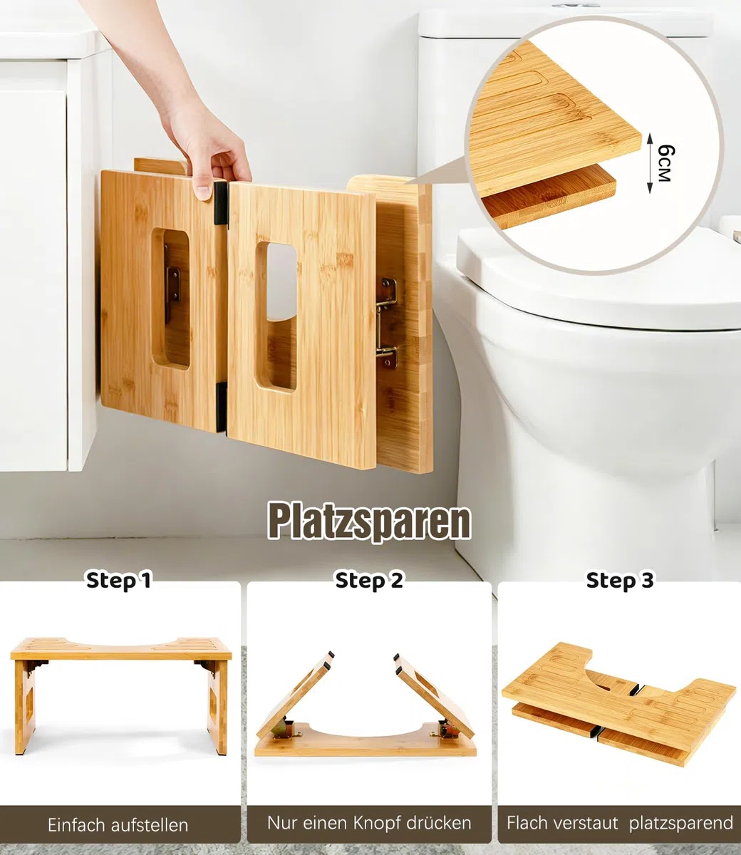 Taburete de inodoro de madera de bambú para adultos, taburete de inodoro con almohadillas antideslizantes, taburete ergonómico para baño