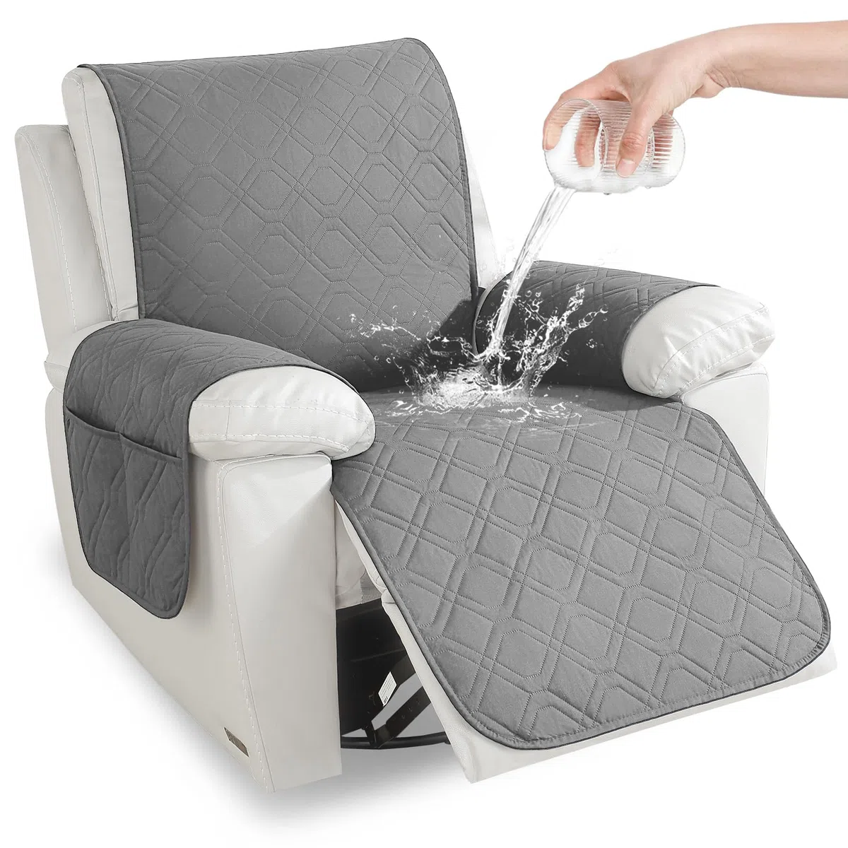 YSTELLAA Funda Sillon Relax Reclinable 1 Plaza, Impermeable Funda Sillon, Fundas para Sillones con Bolsillo Laterales, Mascotas, Antiarañazos(1 Asiento, Gris Claro)