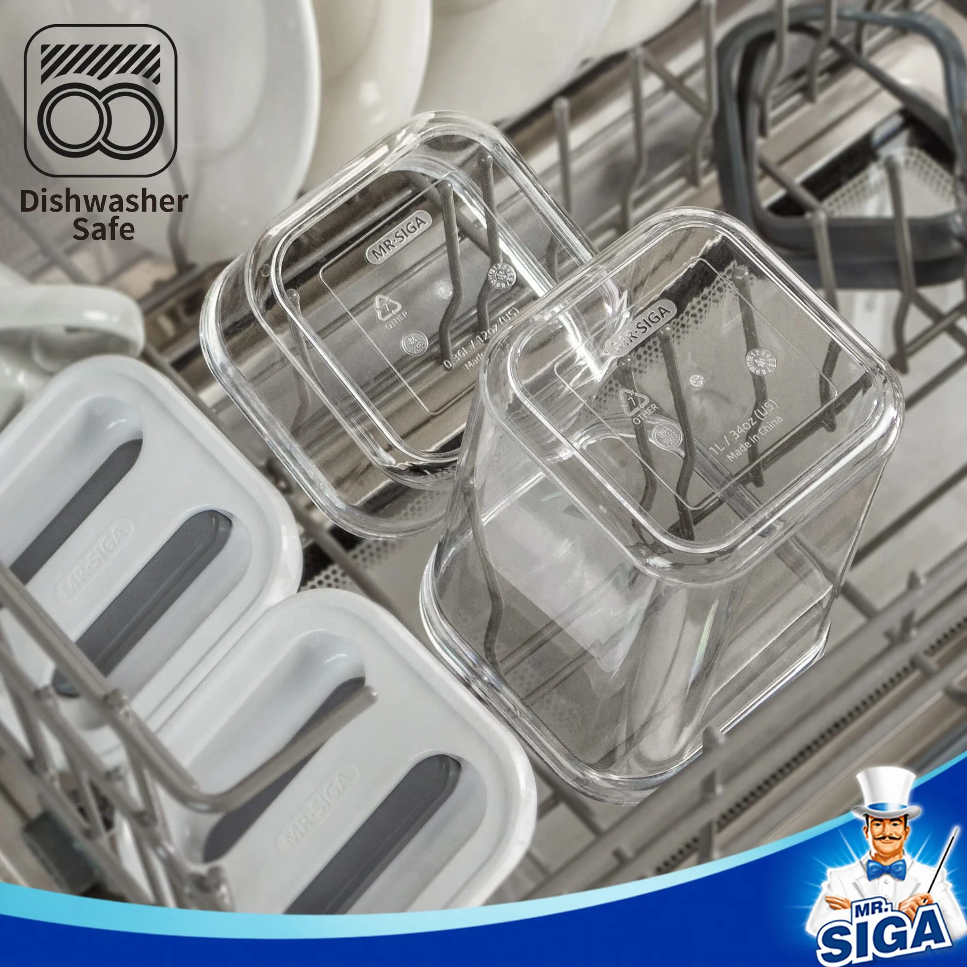 MR.SIGA Juego de 6 recipientes herméticos para almacenamiento de alimentos, sin BPA, recipientes de organización de despensa de cocina | Contenedores de almacenamiento de cocina sin BPA, apilables, con una sola mano para cereales, espaguetis, pasta, color