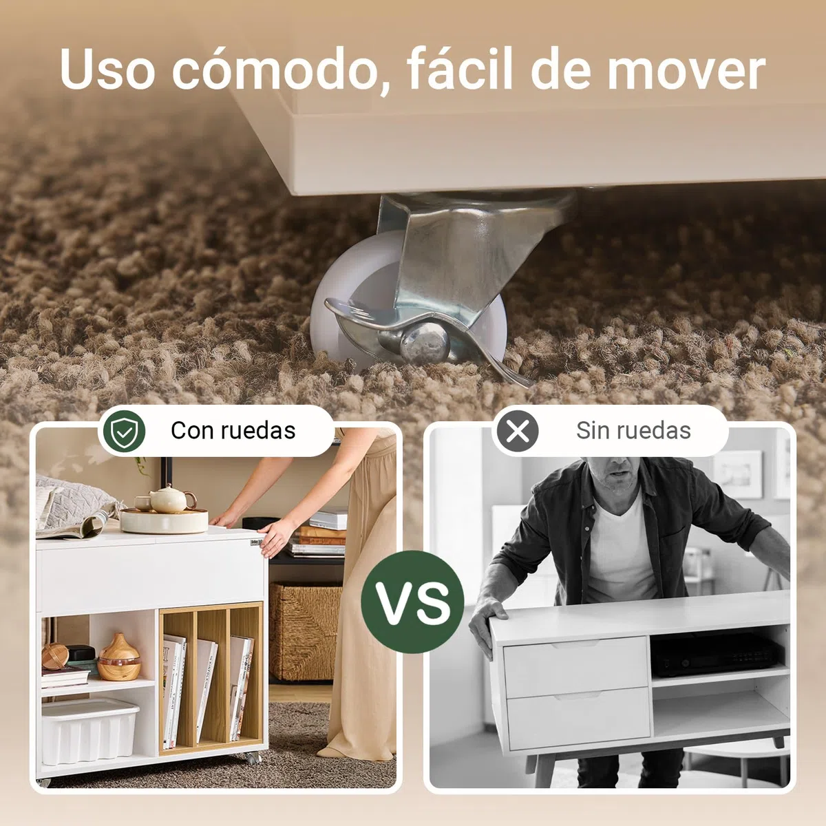 SoBuy Mesa Auxiliar con Ruedas y Tapa Abatible 30x61x70cm | Mesa multifunción para sofá, dormitorio u oficina con cajón y estante extraíble FBT134-W