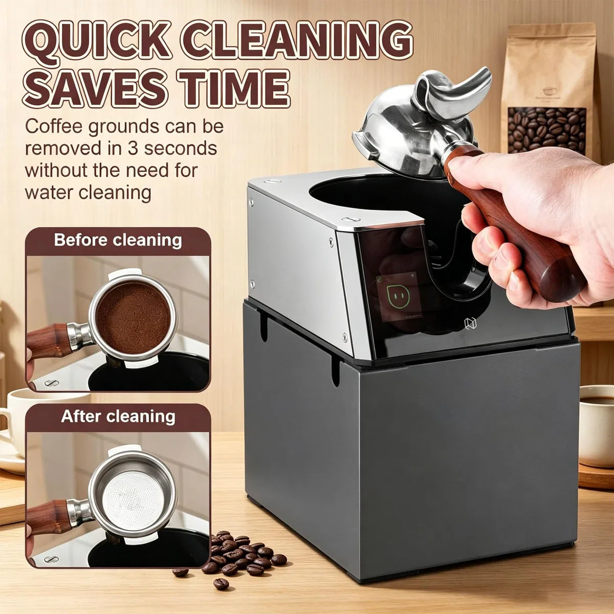 Limpiador automático de portafiltros para Espresso con Cabezales de Cepillo Intercambiables, Seguro y fácil de Usar en el hogar y en establecimientos comerciales 110V