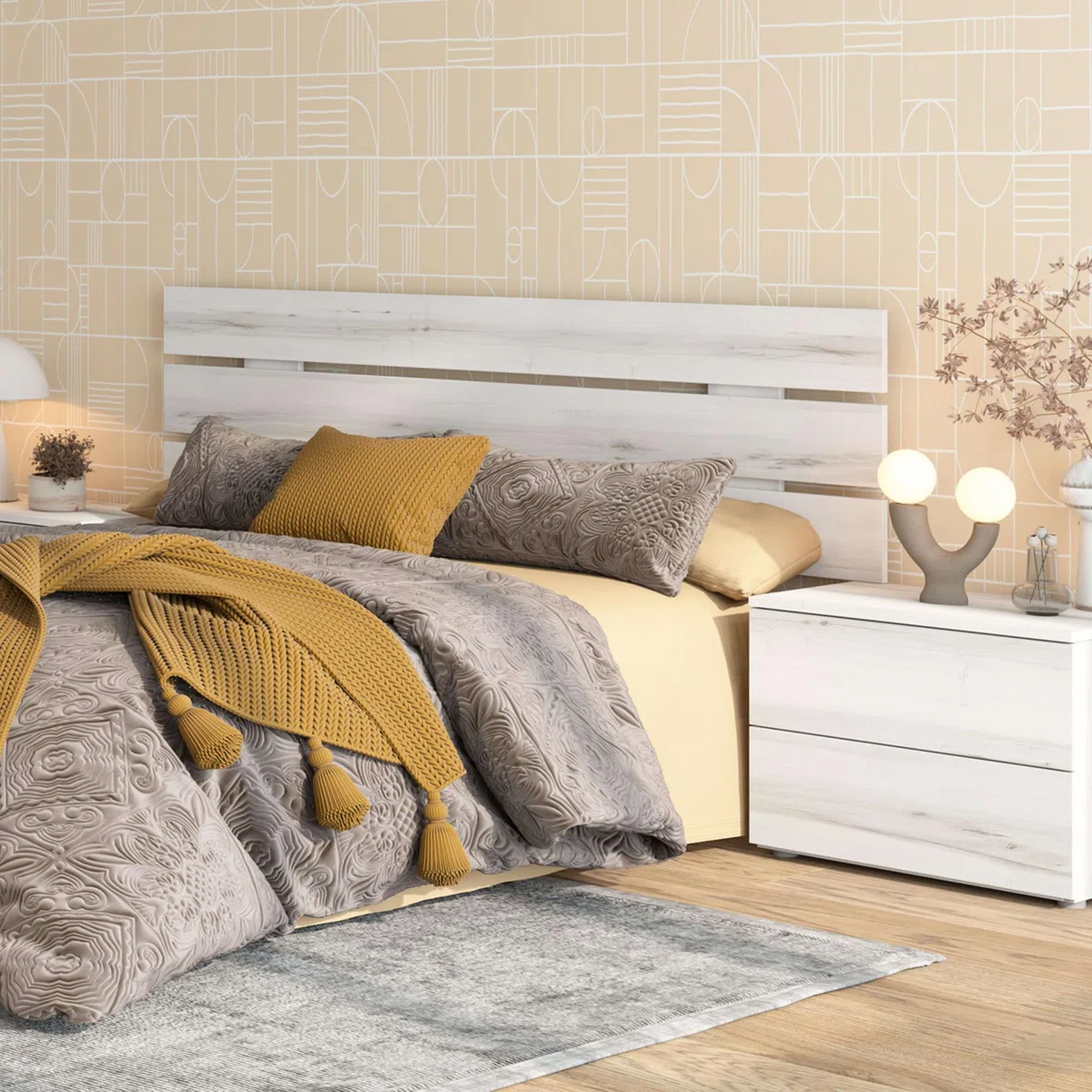 Miroytengo Cabecero para Somier 135 cm o 150 cm Cabezal Cama Matrimonio Moderno Lucca en Blanco Albo