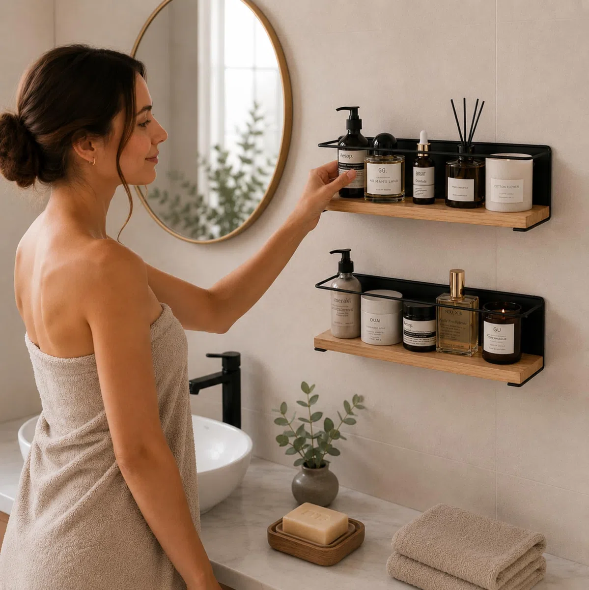 Especieros para Cocina Magnéticos – Pack de 2 | Estante de Pared de Acero y Madera para Baño, Cocina o Salón. Organizador de Especias + QR de Regalo | 3 Opciones: Adhesivo, Imán o Tornillos