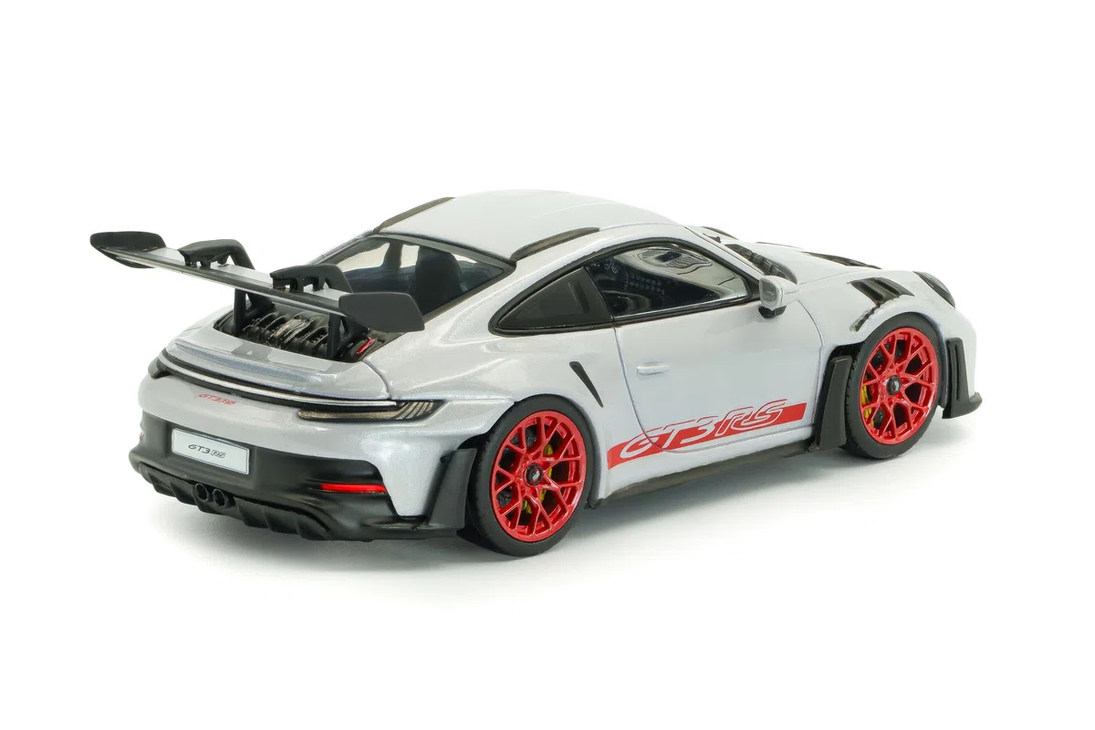 Solido Porsche 911 992 GT3 RS 2023 - Modelo de Auto a Escala 1:43, Moderno Coche de Carreras 911 con Gran alerón Trasero, aerodinámica Detallada y Llantas Deportivas, Blanco con Acentos Rojos