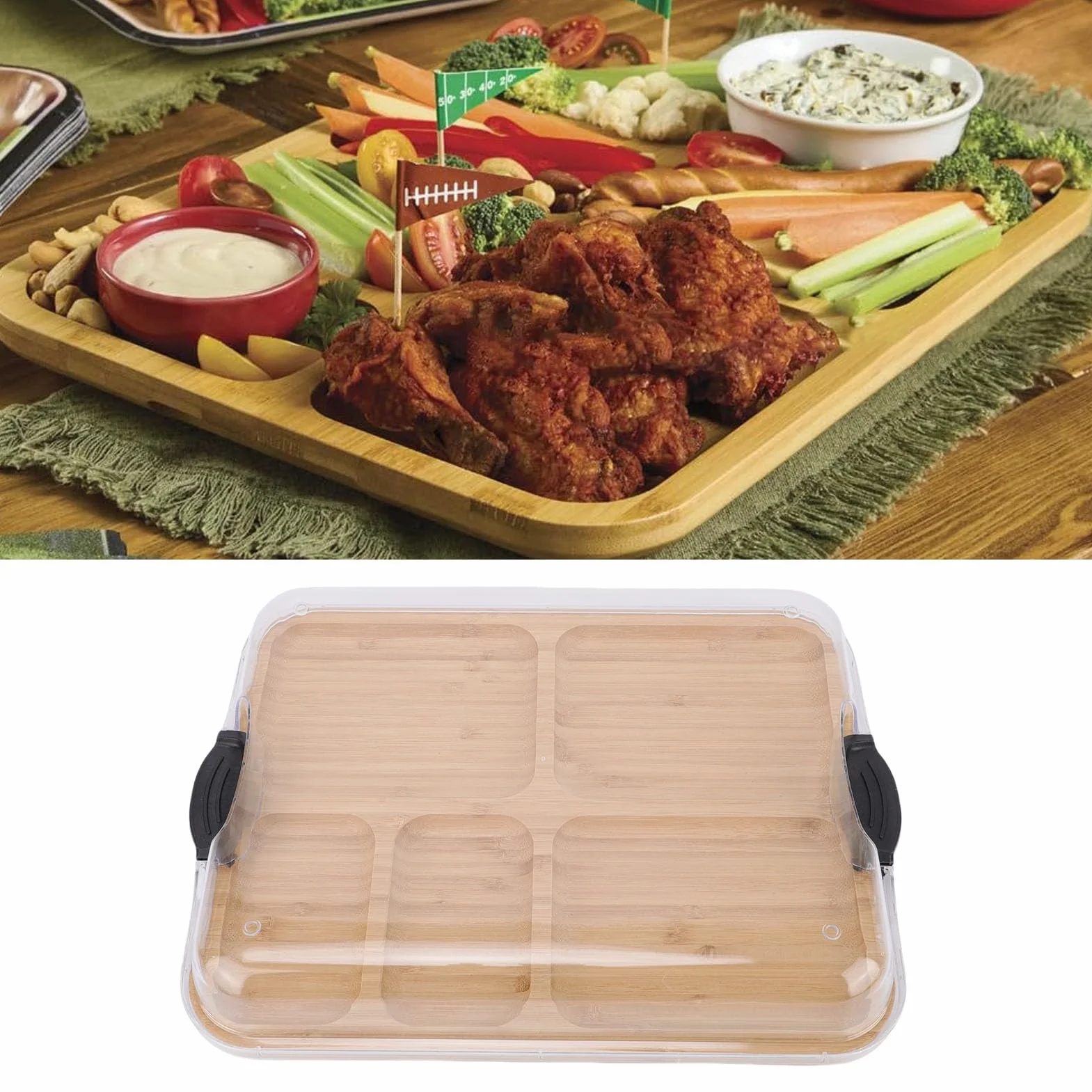 Zunate Tabla de Embutidos de Madera, Elegante Bandeja para Servir con Tapa para Amantes del Queso, 11x14 Pulgadas