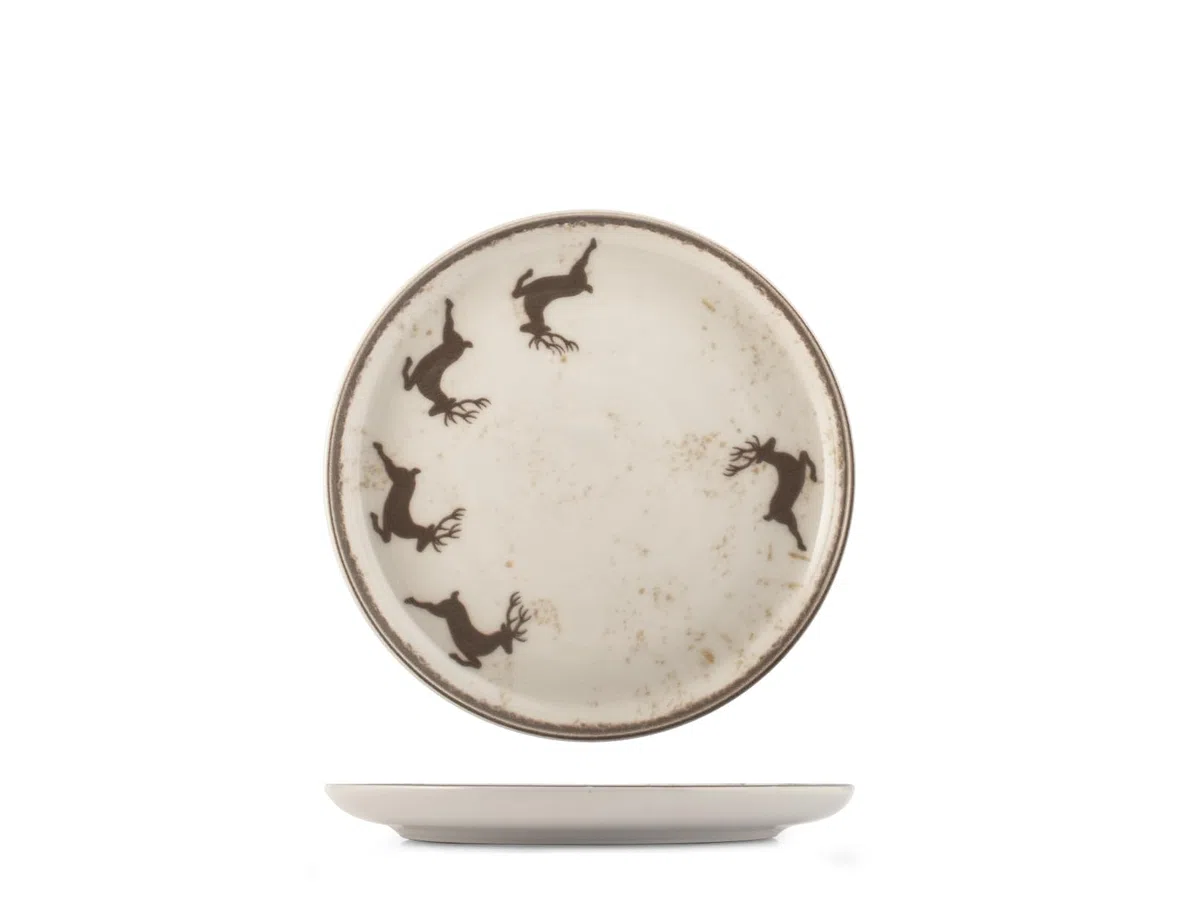 H&H Juego de Mesa Navidad 12 Piezas Wild Mocha en Gres - Platos Planos, Sopas y Postres con Diseño Tradicional y Acogedor, Ideal para Celebraciones Invernales y Festividades