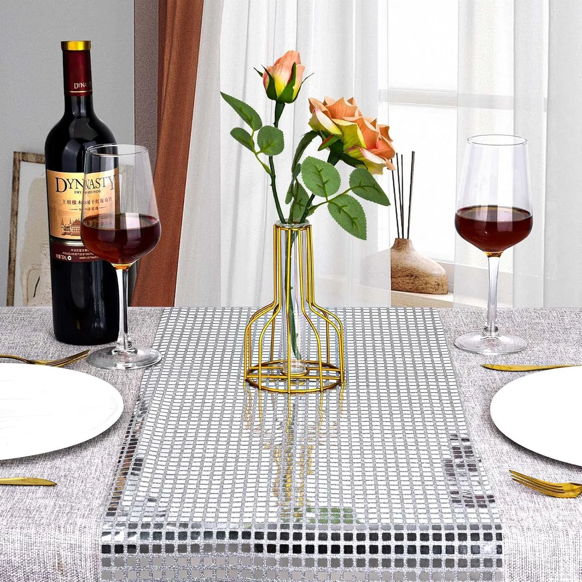 4 pcs Camino de Mesa para Fiestas Disco,Camino de Mesa con Purpurina Plateada,para Fiestas Disco años 70-80,Cumpleaños,Bodas,30x180 cm