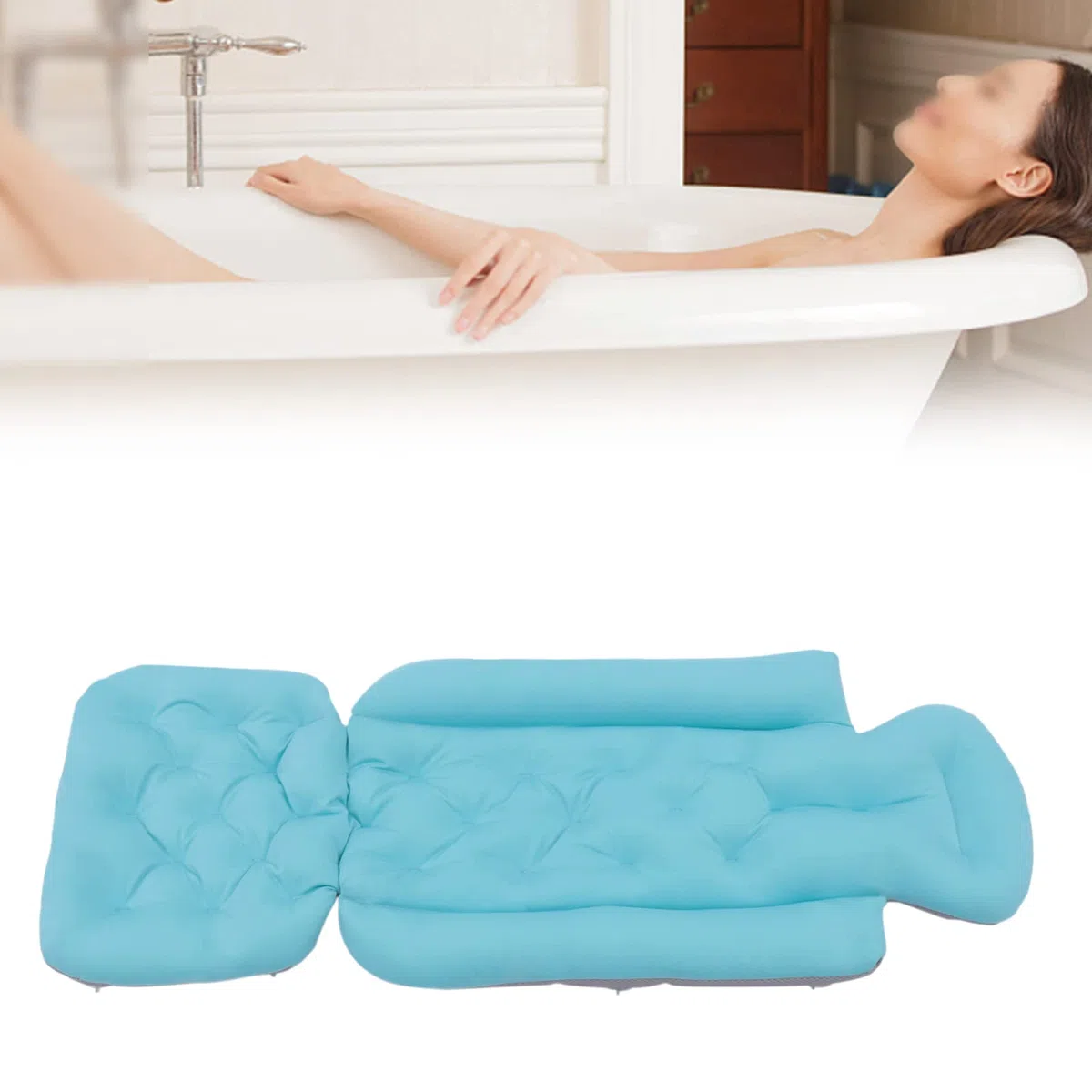 Cojín de baño de cuerpo entero, respaldo trasero, accesorios de baño transpirables, cojín de baño para bañera, puede cabeza, piernas y reposapiés, comodidad para el baño y relajación