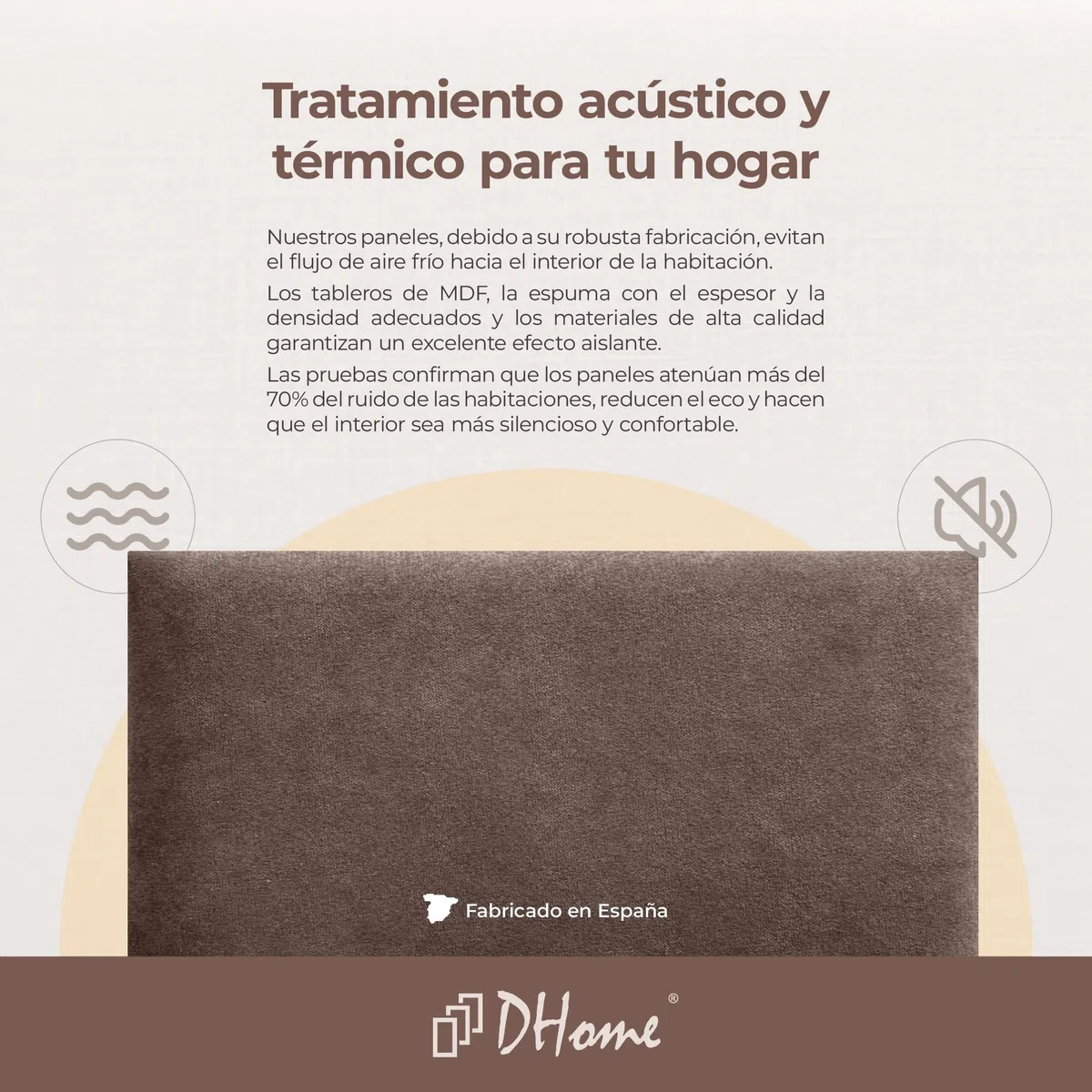 DHOME Paneles Tapizados de Tela Aqualine Autoadhesivos para Pared Acústicos Absorbentes Protección Impactos Cabeceros Decoración Hogar Dormitorio (Beige, 50x40cm)