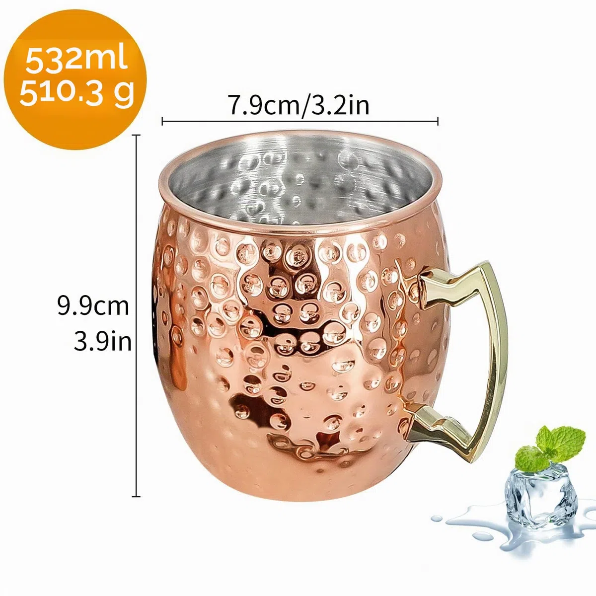 Moscow Mule Copas de cobre - Juego de 2 tazas de acero inoxidable de 540 ml, tazas martilladas seguras para alimentos, perfectas para cócteles, vaso de agua, bebida fría