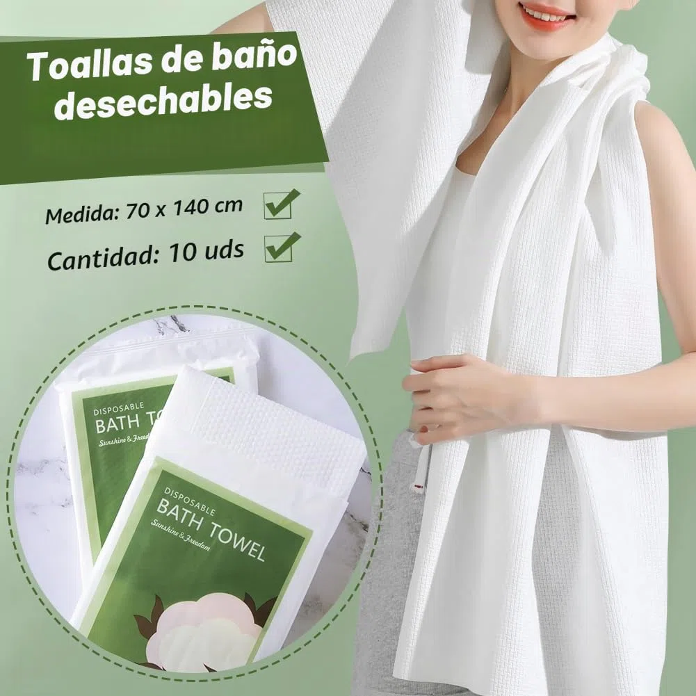 Toalla de Baño Desechable 10pcs, Toallas de Ducha Desechables de Portátil, Toalla Engrosada Desechable para Viajes Hoteles Campings Salones de Belleza SPA (70 x 140 cm)