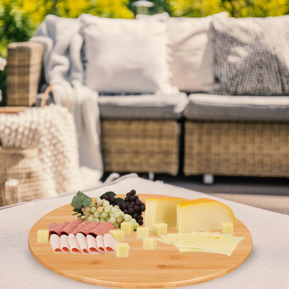 Relaxdays Plato Giratorio Redondo de Madera, Soporte Tartas, Bandeja Aperitivos, Soporte Especias, Bambú, Ø 40cm, Marrón
