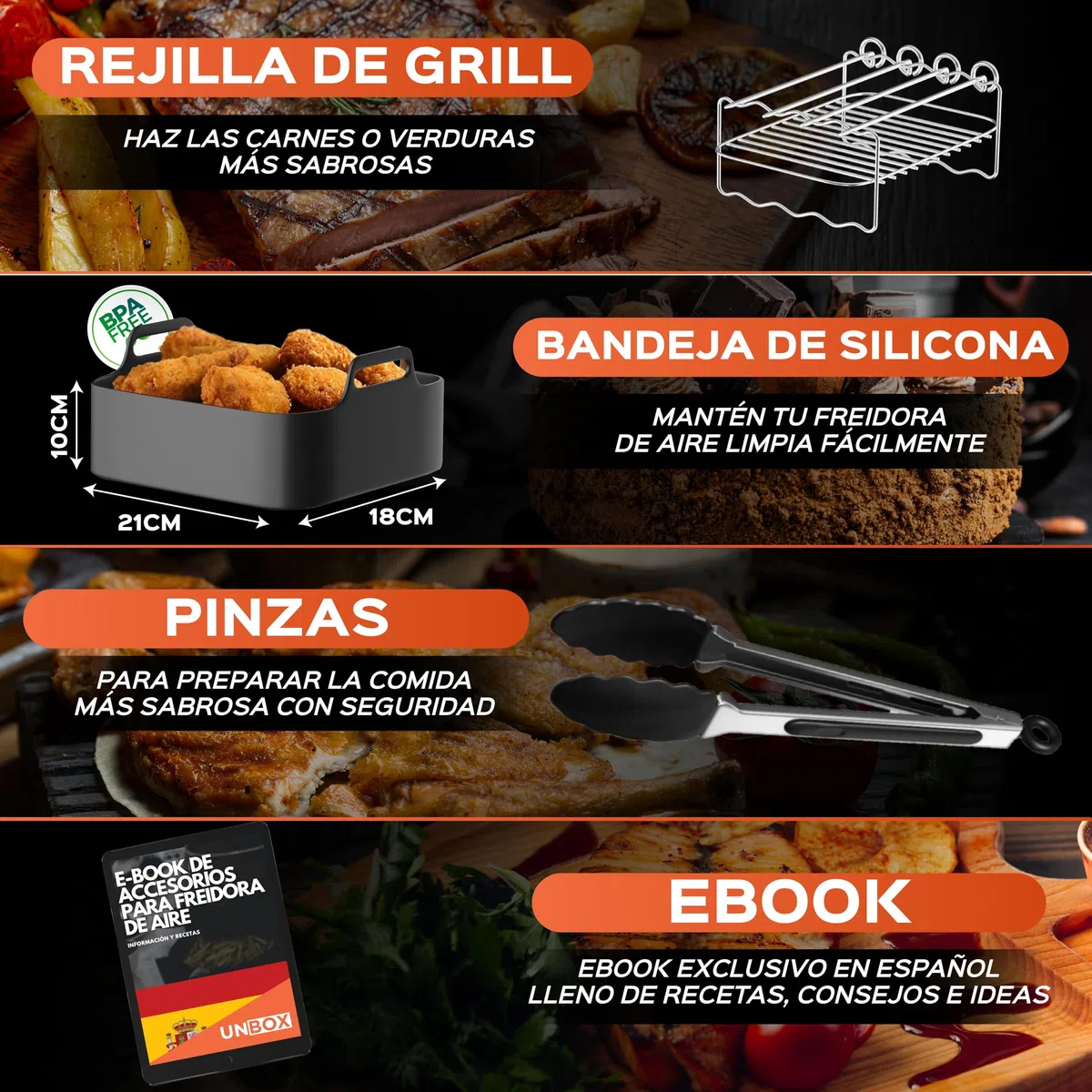 UNBOX 15 Piezas Accesorios para Freidora Cosori Dual Blaze 10 Litros - Molde Silicona Freidora de Aire para Ninja Flexdrawer AF500EU 10,4L, Cosori Dual Blaze TwinFry 10L