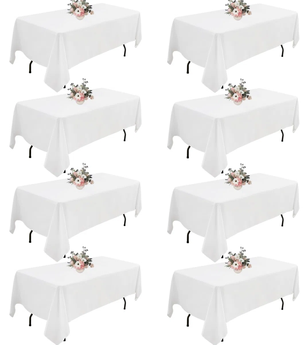 Paquete de 8 manteles rectangulares de poliéster de 60 x 102 pulgadas, resistentes a las arrugas, lavables, para bodas, banquetes, campamentos, fiestas, color blanco