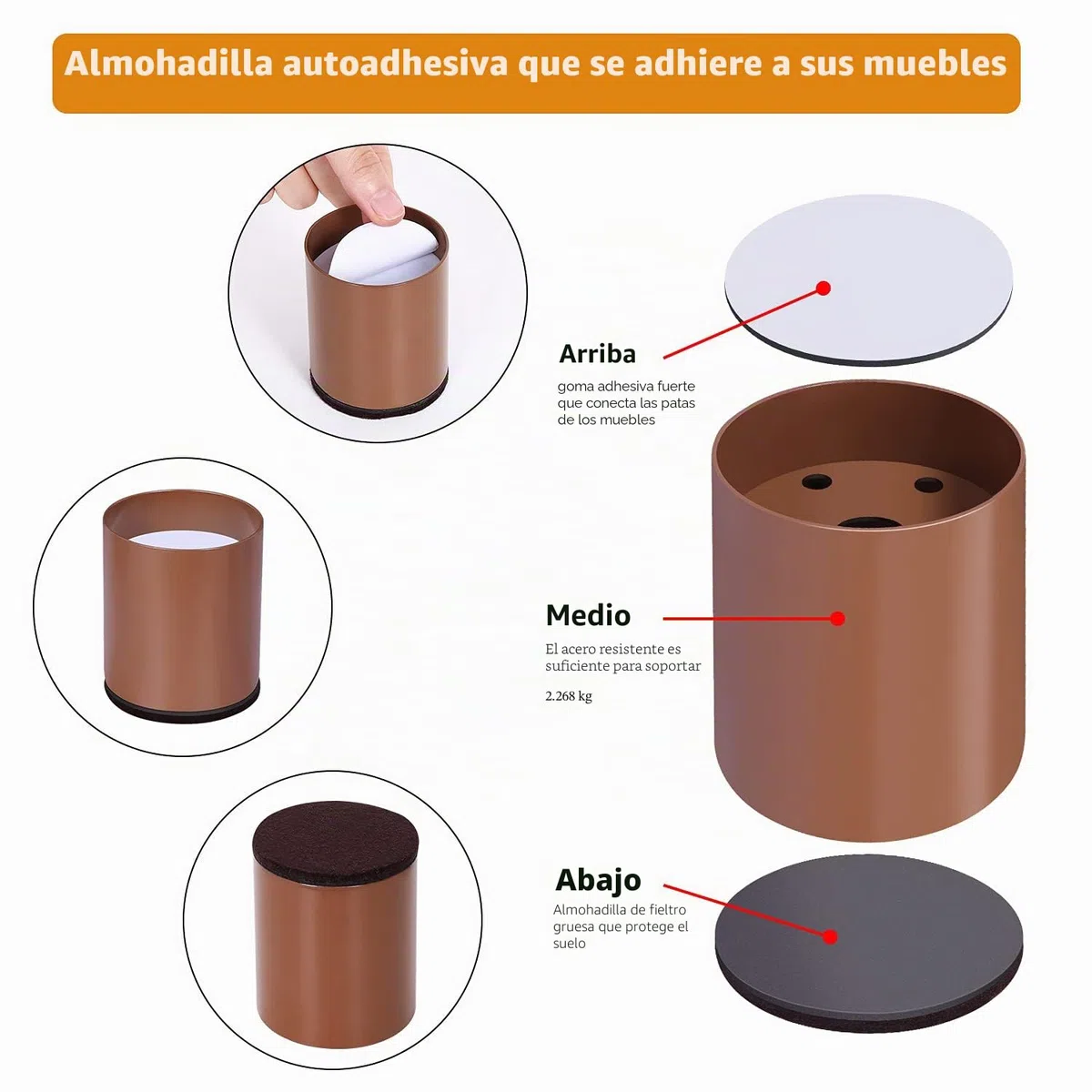 RCHYFFED Elevadores de Muebles 2,4 '' Alto de Acero, Elevador de Cama, Protege Suelos Pies de Mesa y Silla, Altura de Elevación de 5 cm para Sofá y Armarios, Patas de Somier con Autoadhesivo