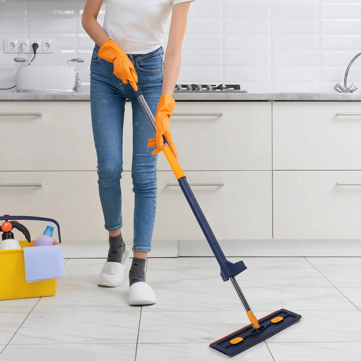 Genérico Mopa Plana Azul sin Lavado con Paños Fregona Multifuncional para Suelos Cabezal Grande y Absorbente para Limpieza Hogar