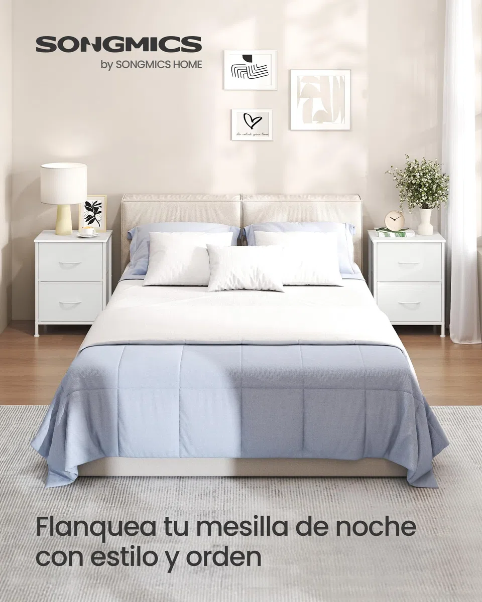 SONGMICS BELLAH Colección - Mesa Auxiliar, Cómoda con 2 Cajones para Dormitorio, Acero, Industrial, Dormitorio, Armario, Recibidor, Salón, Blanco Nube y Blanco Nieve LGS312WH01