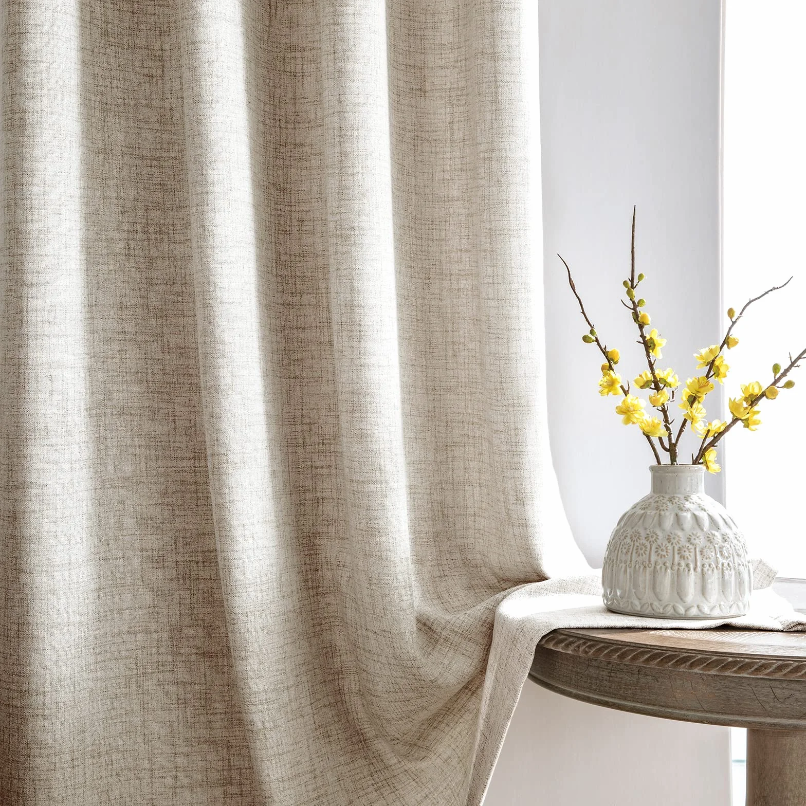 Melodieux Cortinas Visillos Beige para Salón Cortinas Dormitorio 2 Piezas, 140x225cm