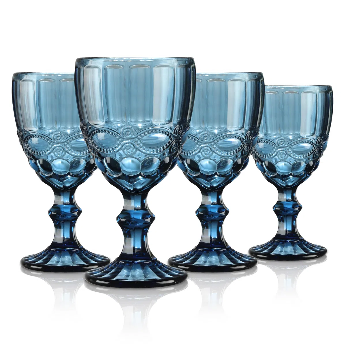 Joeyan Azul Vintage Copa de Vino con Relieve,Copas Vino Blanco de Vidrio,Vasos de Agua Cristalería para Fiesta Boda o Bautizo,300 ml,Juego de 4,Aptos para Lavavajillas