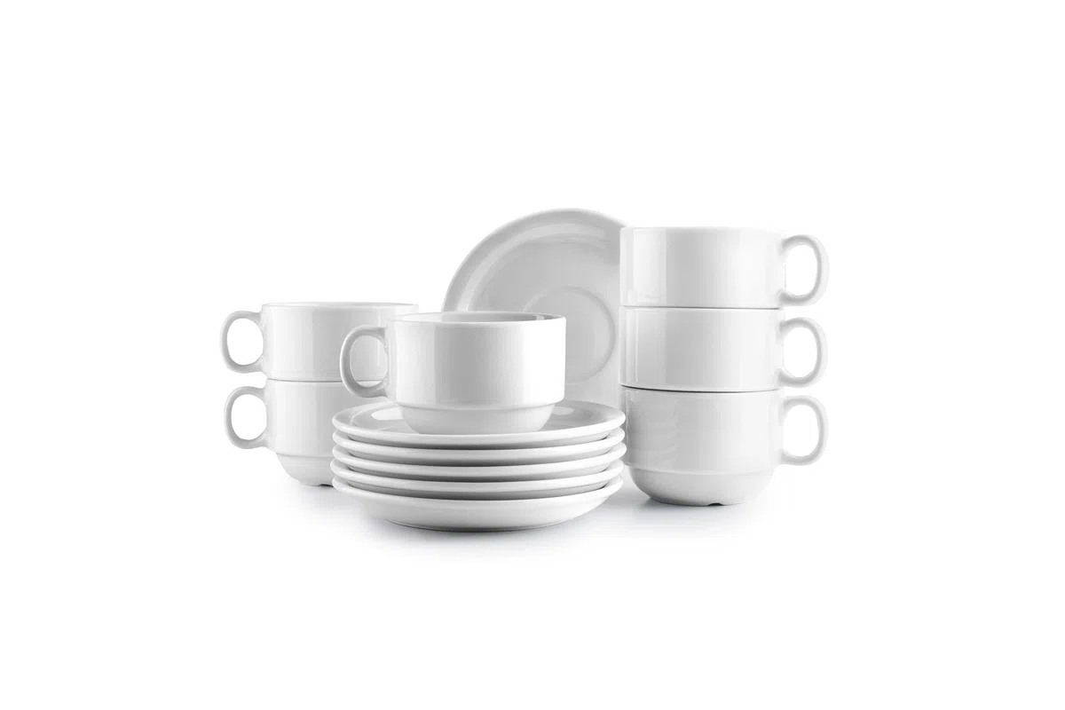 IBILI - Juego de 6 Tazas de 230 ml con Platillos Castilla Blanca, Porcelana