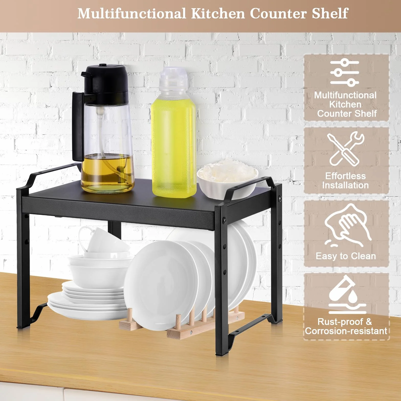 Estantería Cocina, Estantería Extensible 32-53 cm, Estante de Armario Expandible de Alta Resistencia, Organizador de Especias con 3 Configuraciones de Altura para Organizador de Armario de Cocina