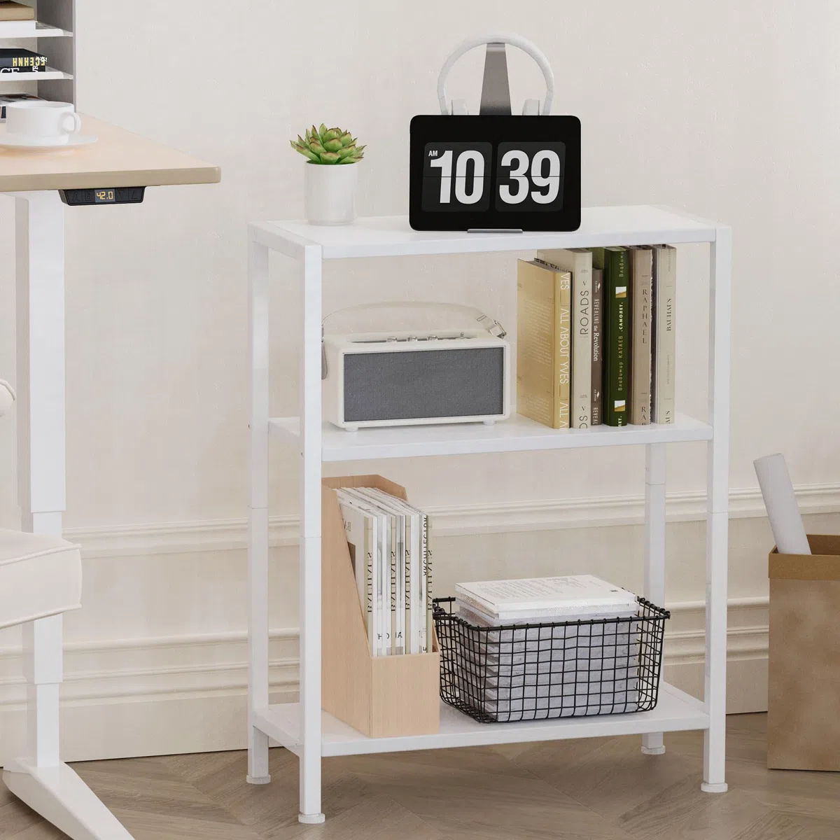 Mueble Auxiliar,Pequeña Mesita Mesa Auxiliar para Sofá Espacios Estrechos, Mesa Auxiliar Delgada Mesita de Noche para Sala Estar Dormitorio Oficina Blanco