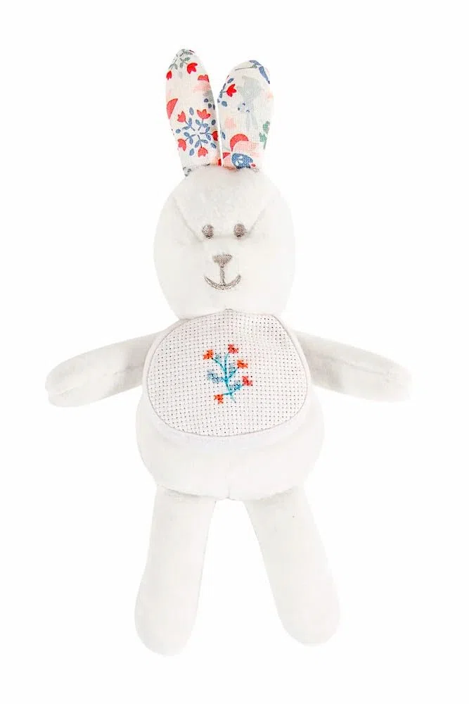DMC - Peluche conejo Folk - Punto de cruz, tela Aida 7pts/cm | Para personalizar: nombre, motivos, fecha de nacimiento - Idea de regalo de nacimiento de niña/niño única y personal