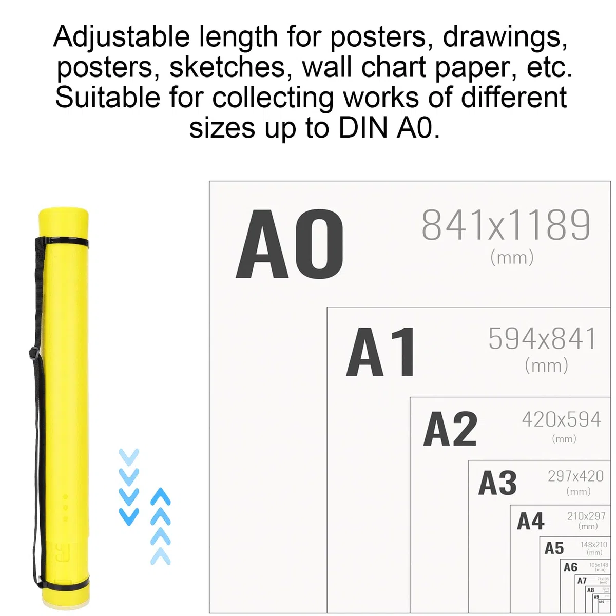 Tubo Carteles Extensible 63-108cm PE Amarillo Almacenamiento Planos | Transporte Dibujos Documentos Mapas Impermeable para Artistas Ingenieros