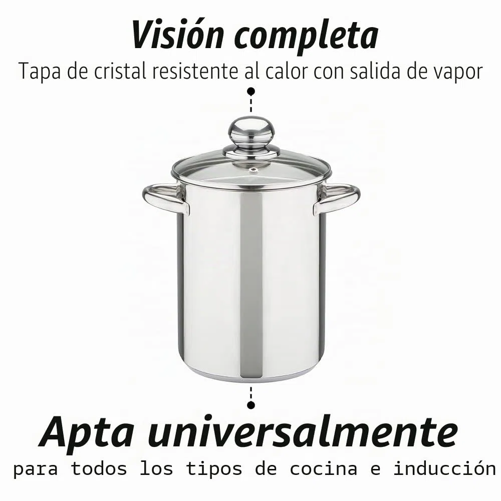 Olla GSW 643160, para espárragos, con pieza insertada y tapa de cristal, acero inoxidable, plateada, 16 cm
