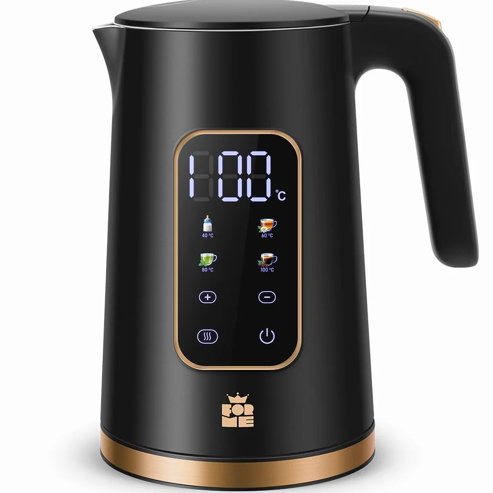 ForMe Hervidor Eléctricos de Acero Inoxidable 1,7 L Selección de Temperatura de 40-100 C LED Indicador Digital de Temperatura I Función de Mantener Caliente Tetera I Cristal Hervidora Libre de BPA