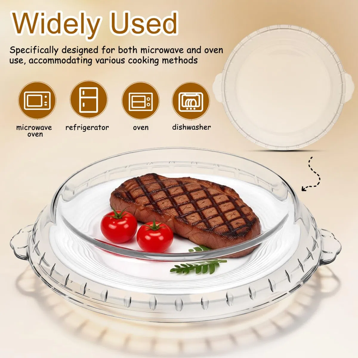 Ciieeo Molde de Vidrio Redondo para Tarta de 25 cm con Tapa Antisalpicaduras para Microondas, Bandeja de Vidrio Transparente para Hornear Pastel y Flan, Fuente para Horno y Cocina Al Vapor (10 Pulgada