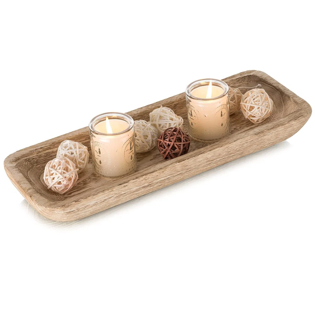 Romadedi Bandeja decorativa de madera, bandeja decorativa alargada, bandeja para llaves, bandeja de madera, rectangular, decoración de mesa, mesa de comedor, salón, artículo decorativo, cuenco para