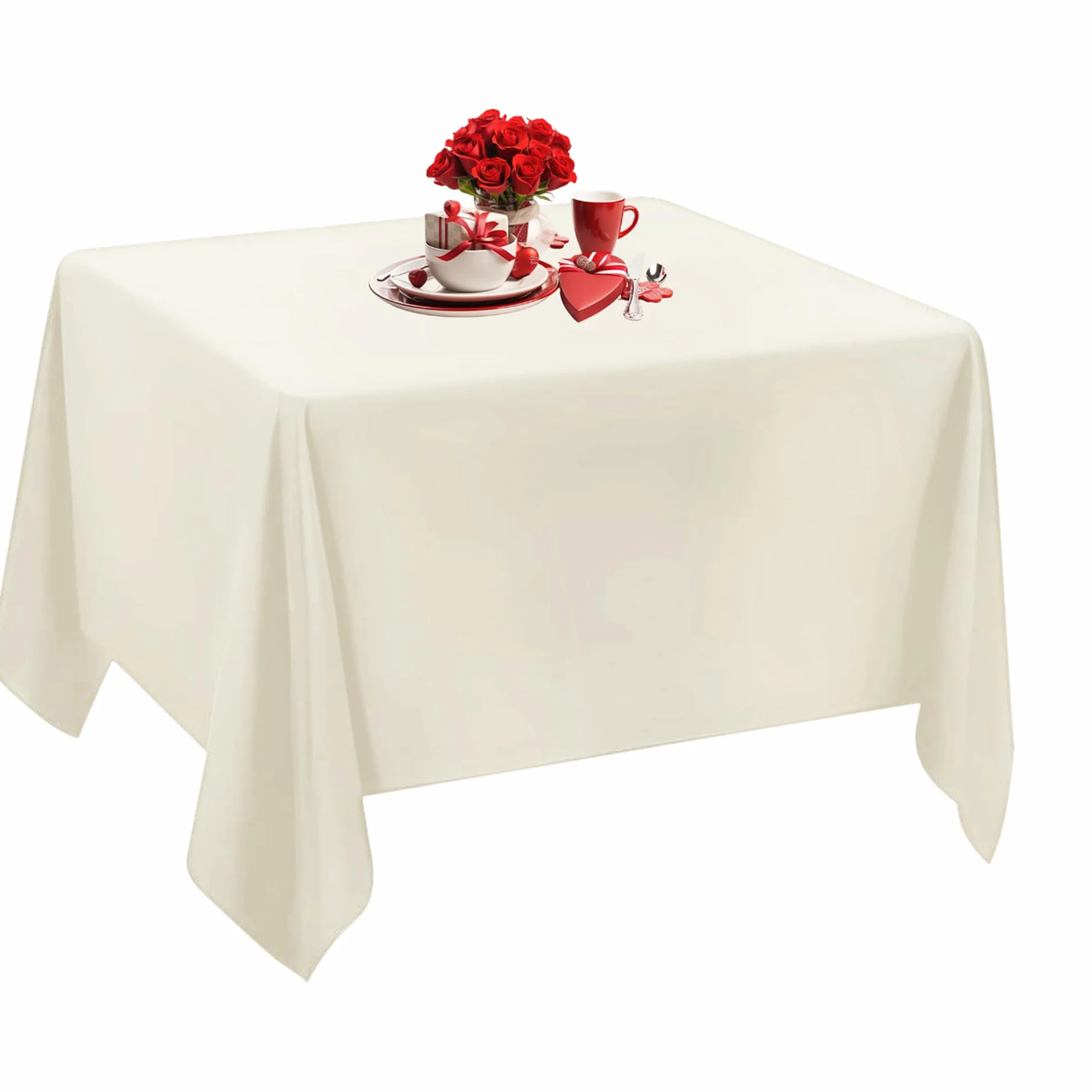 Weddeor weddecor – 90 x 90 cm Cuadrado Blanco Mantel de algodón de poliéster para Boda, Fiesta de cumpleaños Muestra Eventos Banquetes y restaurantes, Tela, 54" X 54"- Ivory, 10