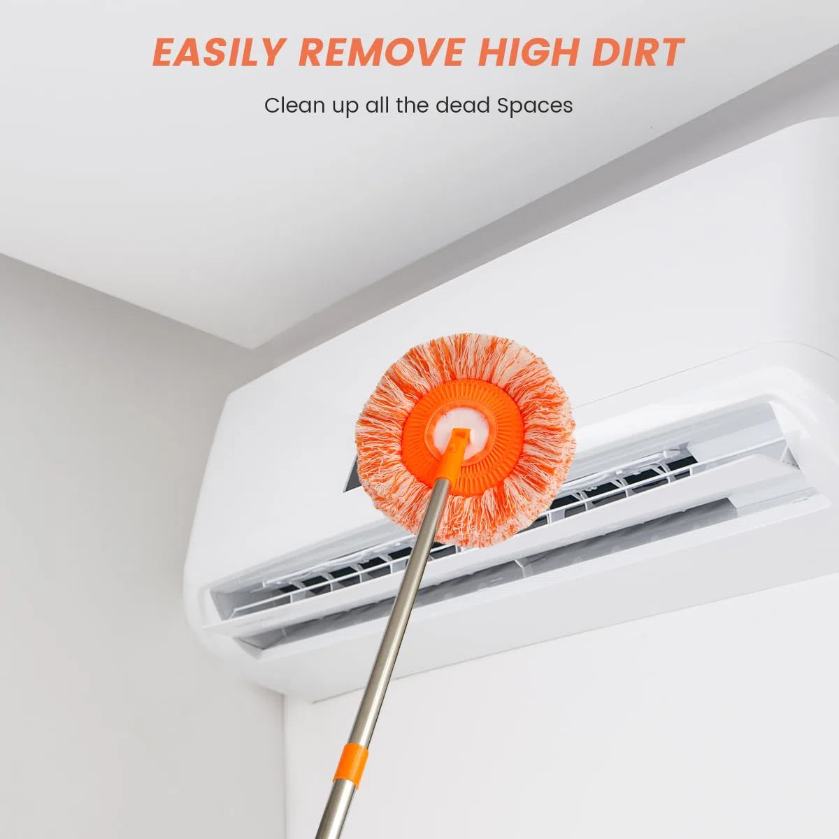 Mopa de limpieza giratoria de 360 grados con 4 barras extraíbles y 4 cabezales de fregona intercambiables, kit de limpieza de ventanas de polvo de microfibra redondo ajustable para pared (B)