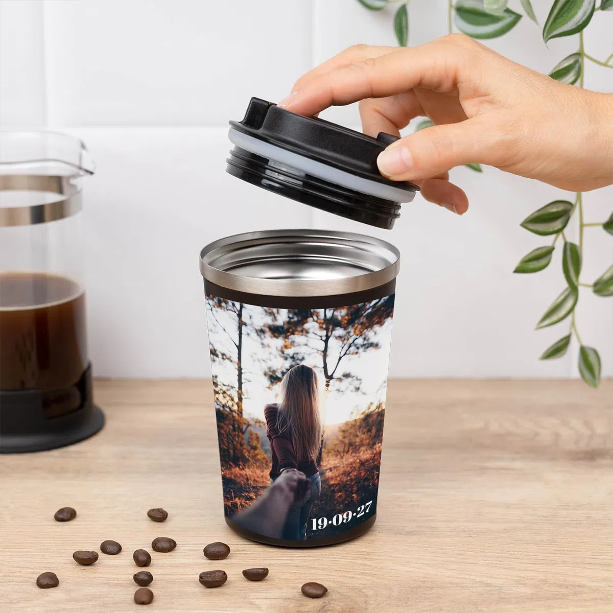 Wanapix | Termo Café Personalizado 350 ml| Vaso Térmico Negro Acero