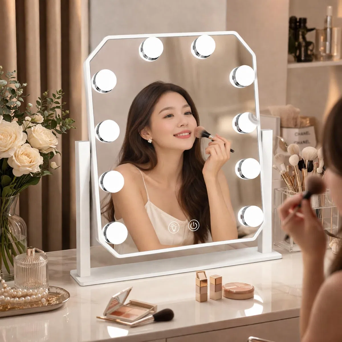 Espejo Tocador con Luz LED,Vanity Mirror Hollywood,Regulable,3000K/6000K, Espejo Maquillaje con Luz,Espejo Tocador de Mesa,Blanco,300x250mm