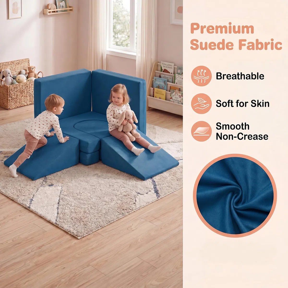 Lifezeal - Sofá infantil modular de 10 piezas, sillón infantil convertible de espuma con tejido de ante suave y fundas con cremallera lavables a máquina, sofá de juego plegable para bebé de 3 años