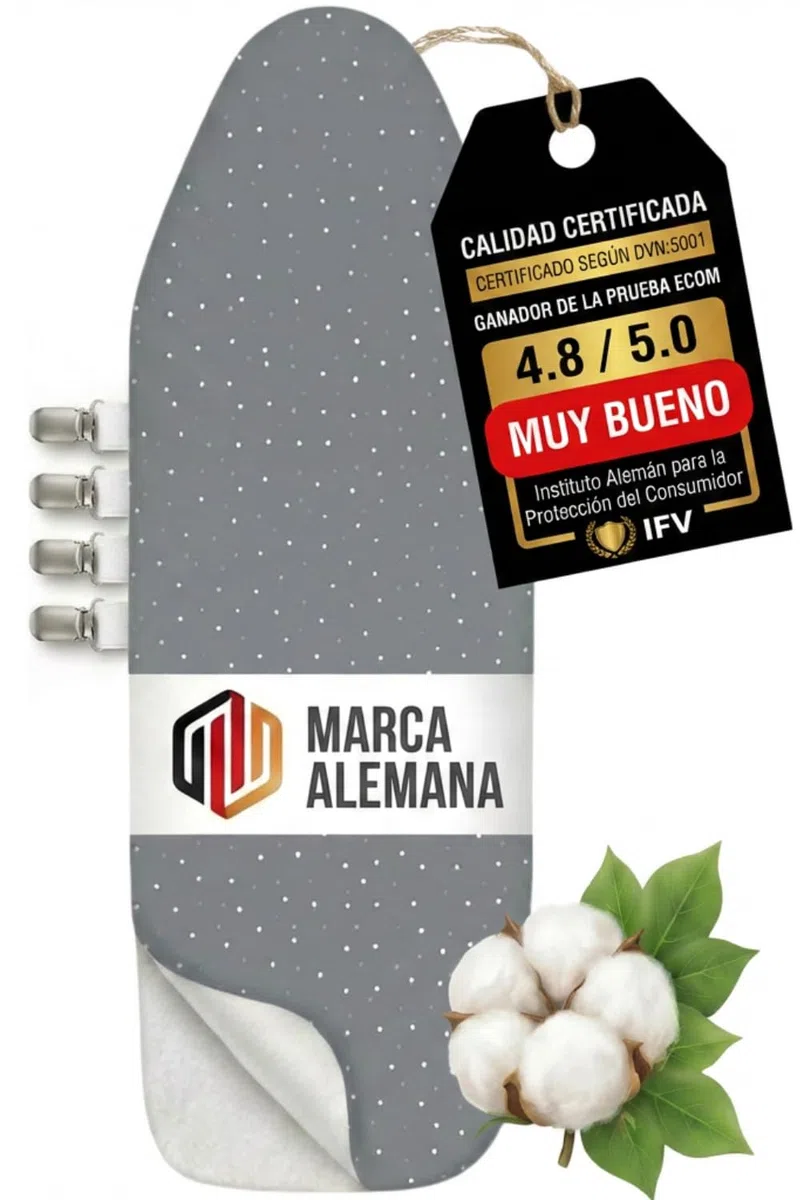 Funda para Tabla de Planchar 120x40 cm - Funda para Tabla de Planchar de algodón 100% - Apta para Planchado con Vapor - Acolchado Extra Grueso + elástico y Tensor, M