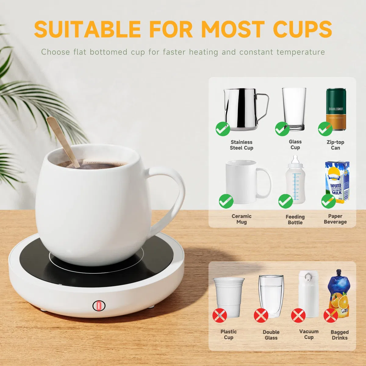 Calentador de Taza de café Calentador de Tazas Inteligente con 3 configuraciones de Temperatura Calentador de Bebidas eléctrico Apagado automático, Calentador de café, té y Leche (sin Taza)