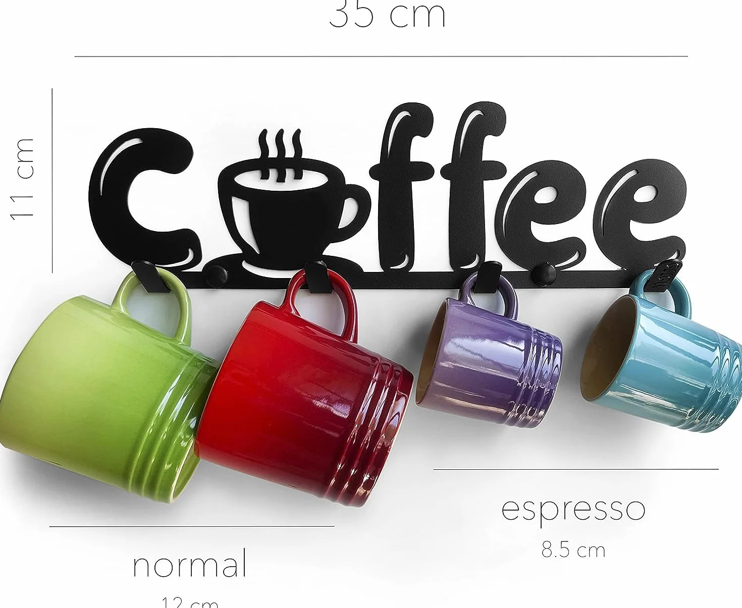 Soporte para Tazas de Café de Pared. Colgador Estante de Metal con Decoración de Cocina Coffee. (1, Negro)