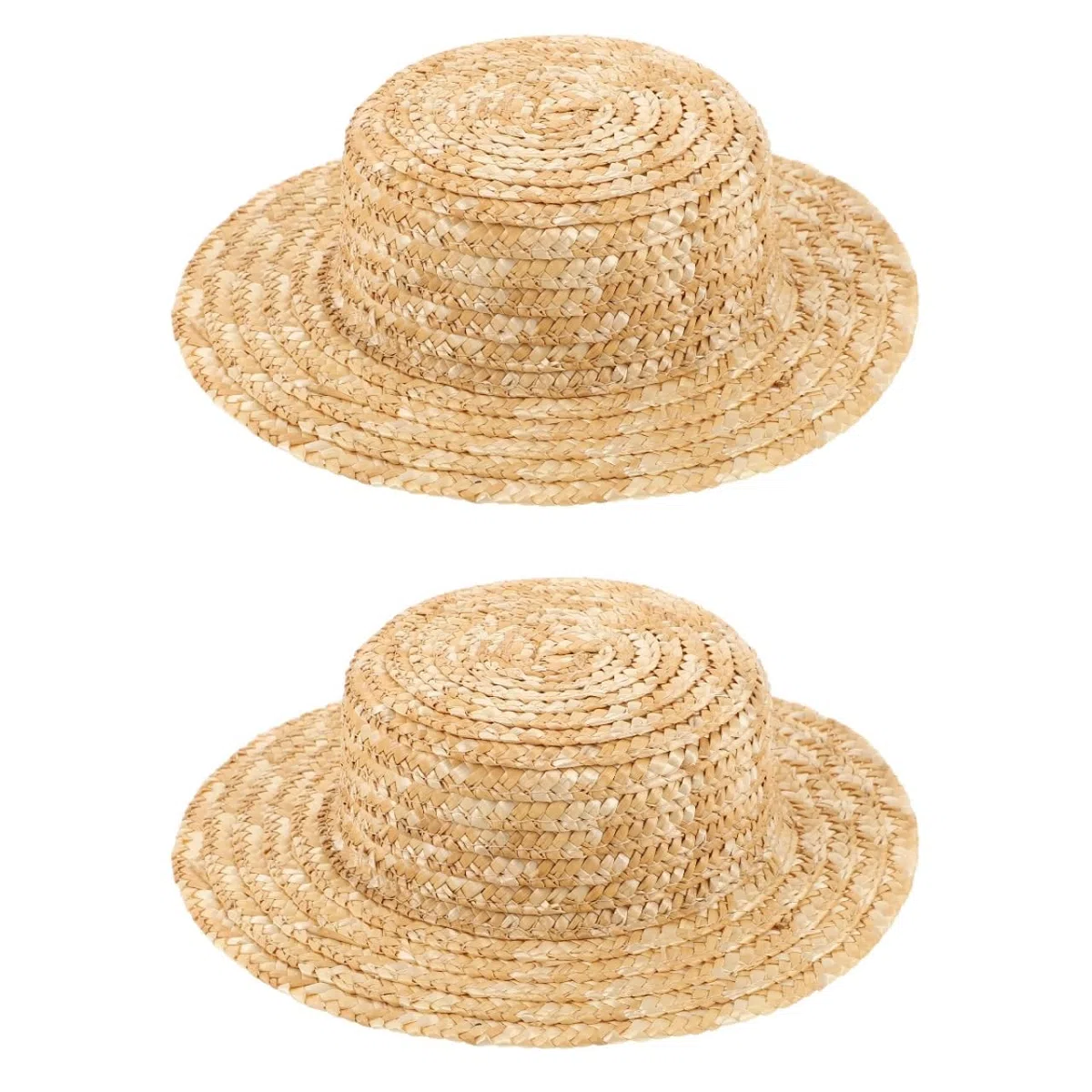 HANABASS 2 mini sombrero de paja trenzado para muñecas, diámetro interior, olla redonda, hecha a mano, sombrero de muñeca decorativo, mini sombrero para decoración de muñecas y accesorios de fotos