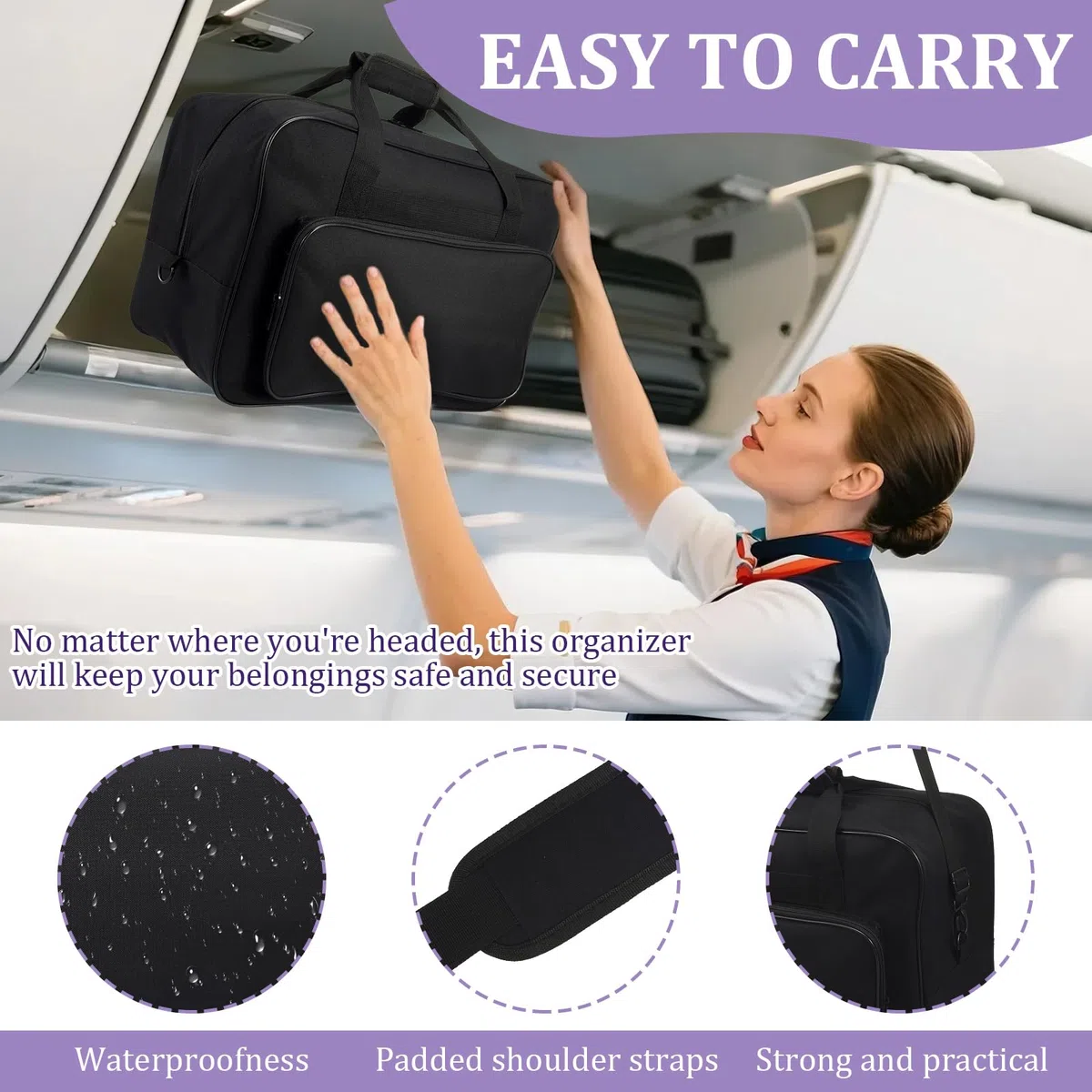 Maletín para máquina de coser, impermeable, con correa para el hombro y asas, 46 x 23 x 32 cm, maletín universal para la mayoría de máquinas de coser estándar y accesorios, Negro , large