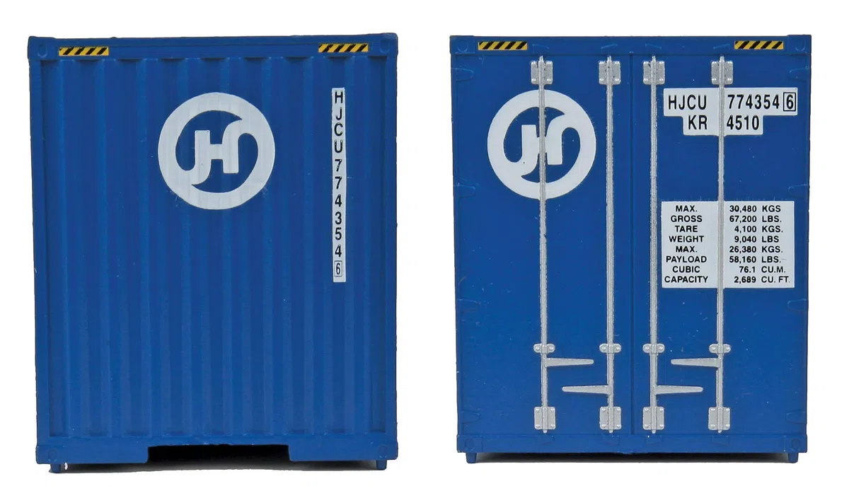 Walthers SceneMaster HO Scale Model of Hanjin 40' Hi Cube Corrugated Container w/Flat Roof,949-8208