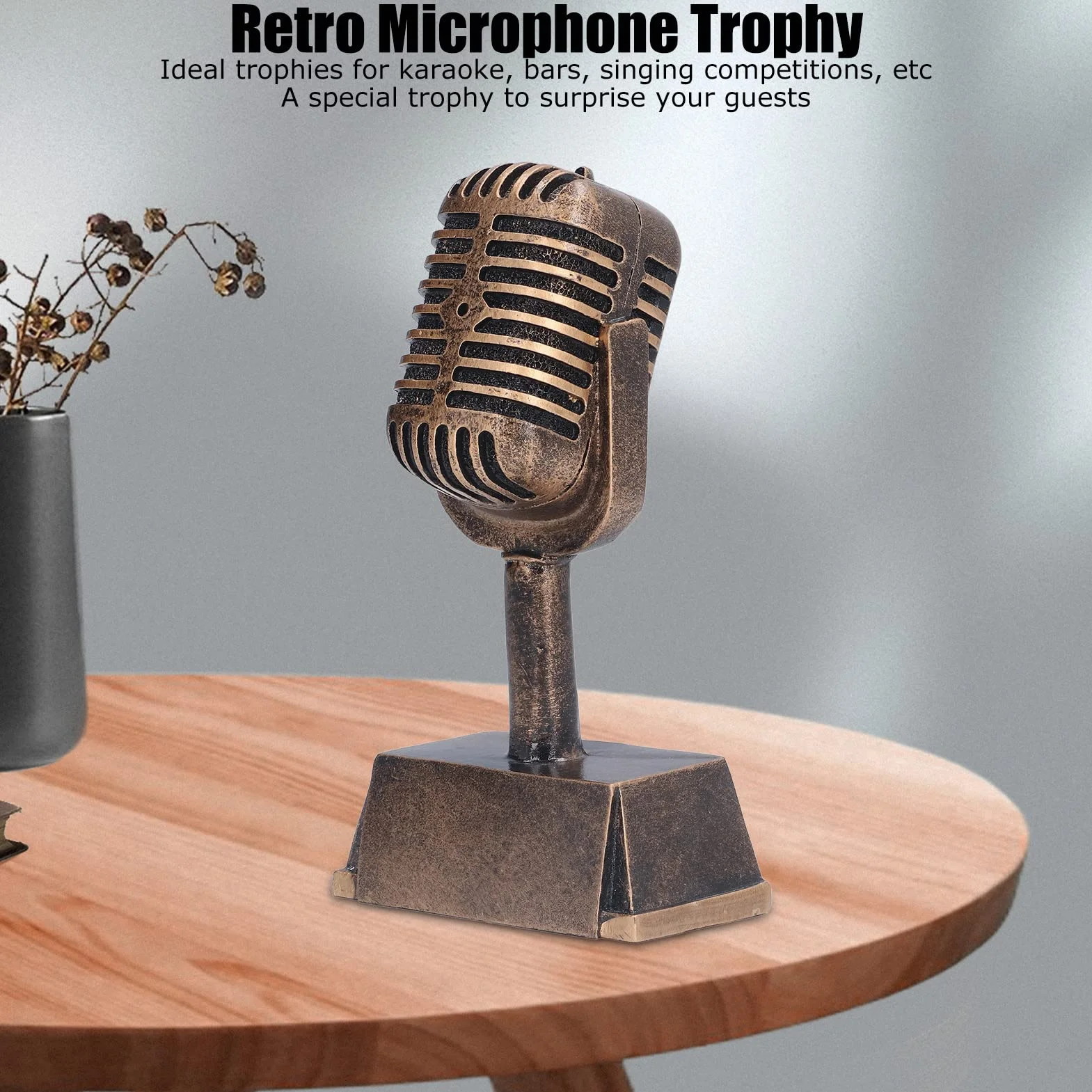 Trofeo de Premio de Música, Modelo Falso de Micrófono Decorativo Adorno, Diseño Retro con Resina Sintética, para Fiestas Temáticas, Concurso de Canto, Decoración de Mesa